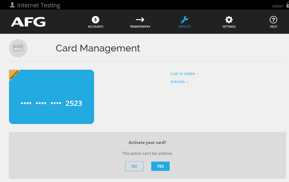 Activate a new VISA debit card AFG Home Loans
